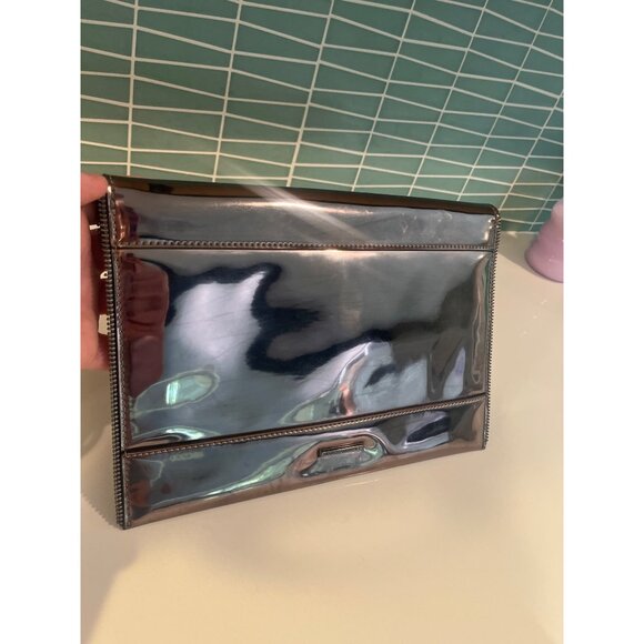 Metallic Silver Envelope Clutch Bag With Snap Closure & Interior Card Slots - Picture 7 of 10